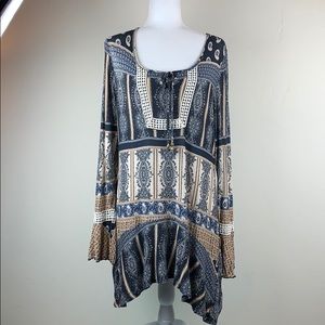 One World Boho Tunic top with Crochet Lace Trim